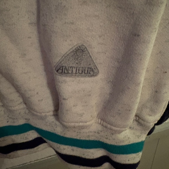 Antigua Men's Teal and Cream Colorblock Crewneck Sweater - Picture 2 of 4